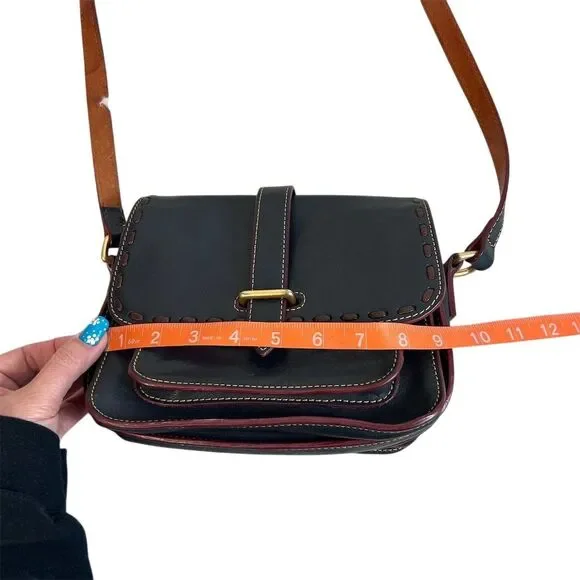 Dooney & Bourke Women's Crossbody Purse Black Leather/Brown Leather - Picture 13 of 14